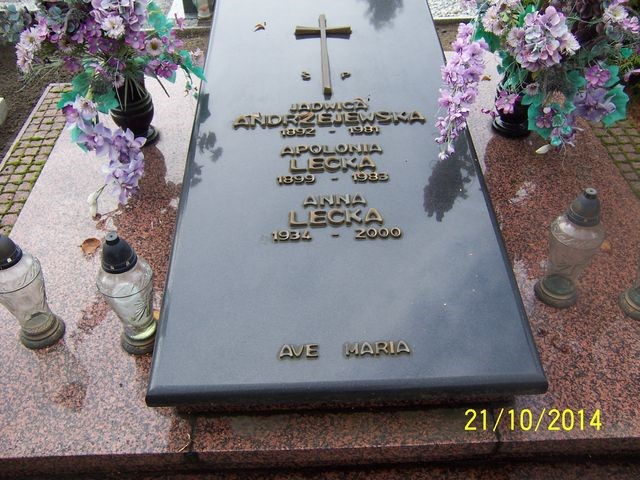 Anna Lecka 1934 Kościan - Grobonet - Wyszukiwarka osób pochowanych